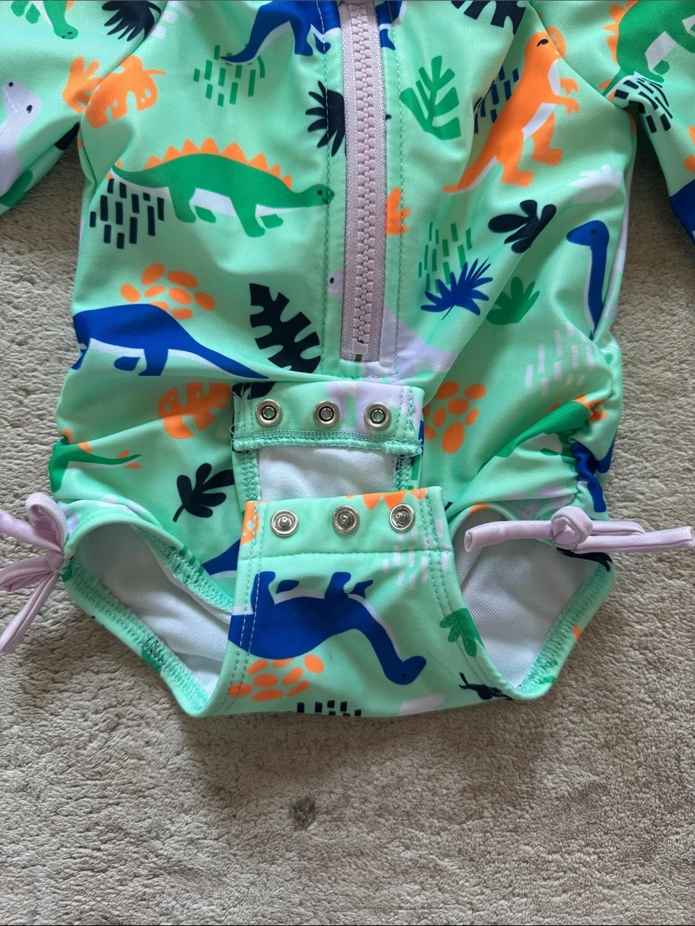 Cat & Jack Mint Green Long-Sleeve Dino 12 Month Swimsuit w/Blue & Orange Accents